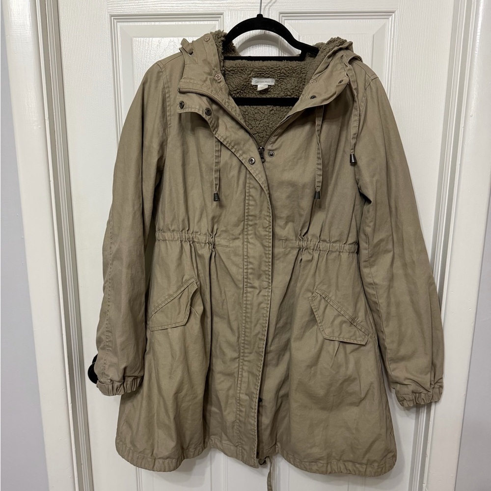 Garnet Hill Coat Women's Sz 4 Brown Hooded Full Zipped Sherpa Fleece Lined Parka